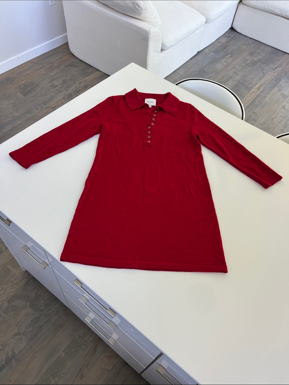REFORMATION luell 100% wool red polo collar long sleeve A-line minidress small
